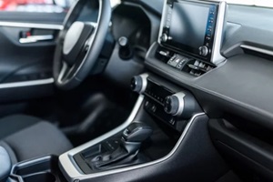 dark car interior close up at showroom