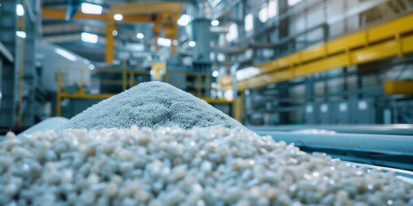 raw plastic pellets in manufacturing plant industrial plastic production
