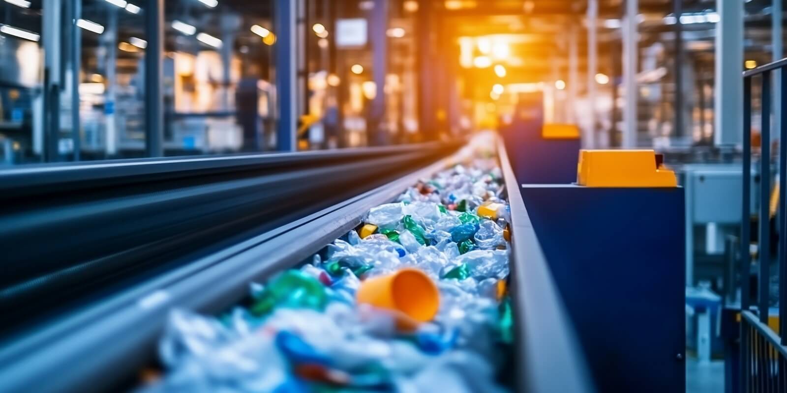 conveyor belt with plastic waste in a recycling facility