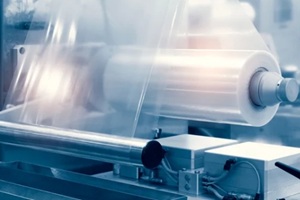 operation of automatic plastic bag production machine with lighting effect