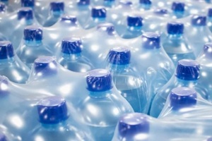 water bottles packed in plastic packaging
