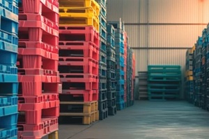 industry plastic pallet stacked at factory warehouse