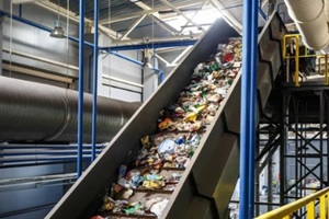 moving conveyor transporter on Modern waste recycling processing plant