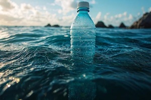 plastic bottle floating in the sea