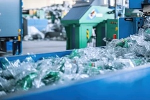 plastic bottles recycling in a plant