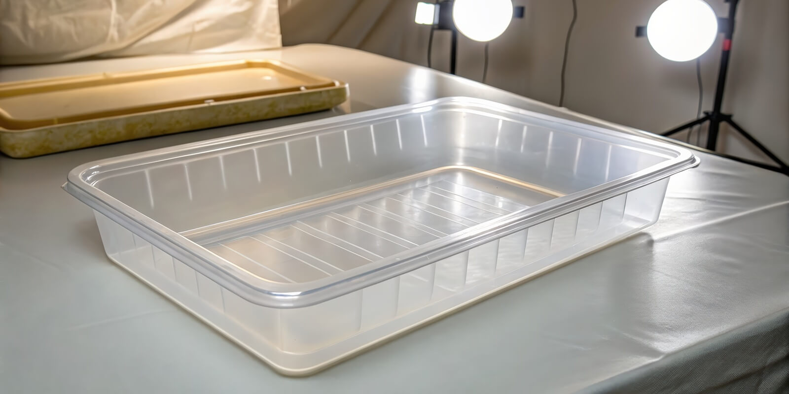 clear plastic tray in studio lighting for photography and display use