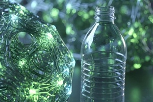 abstract representation of plastic bottle recycling and molecular structure