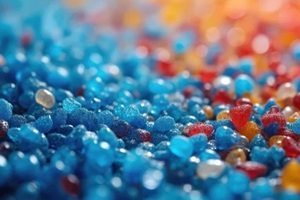 colorful polymer pellets create abstract background texture