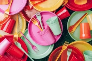 disposable plastic tableware - plates, forks, spoons