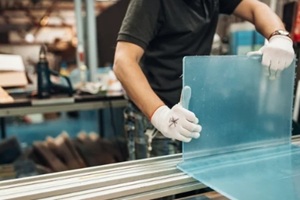 worker bends plastic detail at the workshop