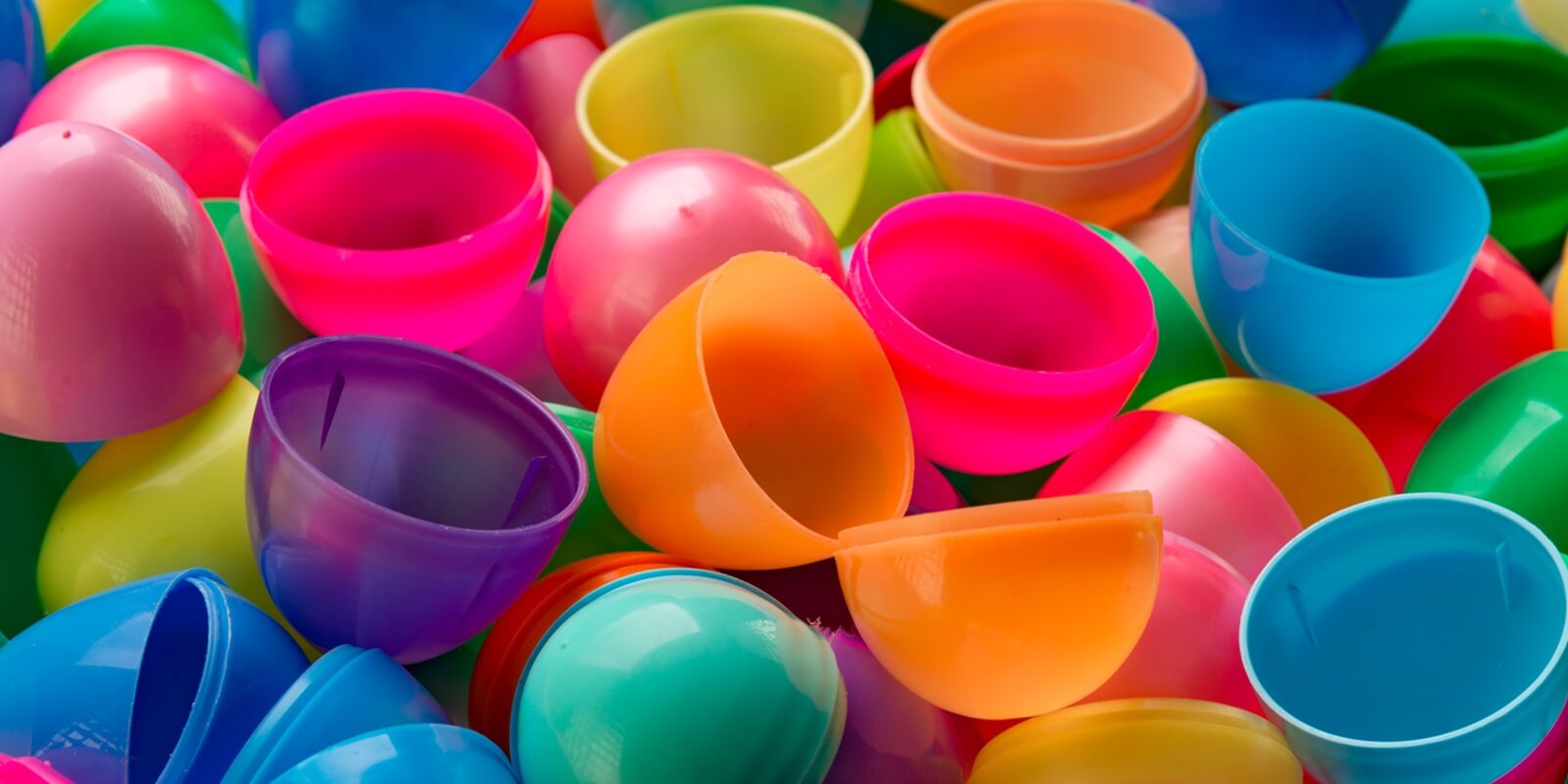 brightly colored plastic easter eggs background