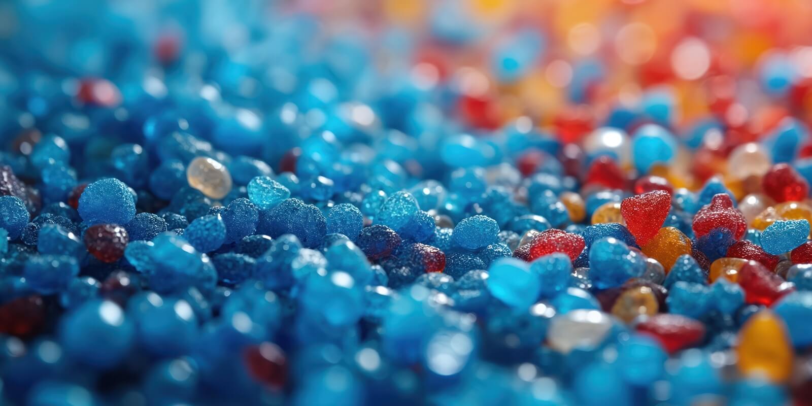 colorful polymer pellets create abstract background texture